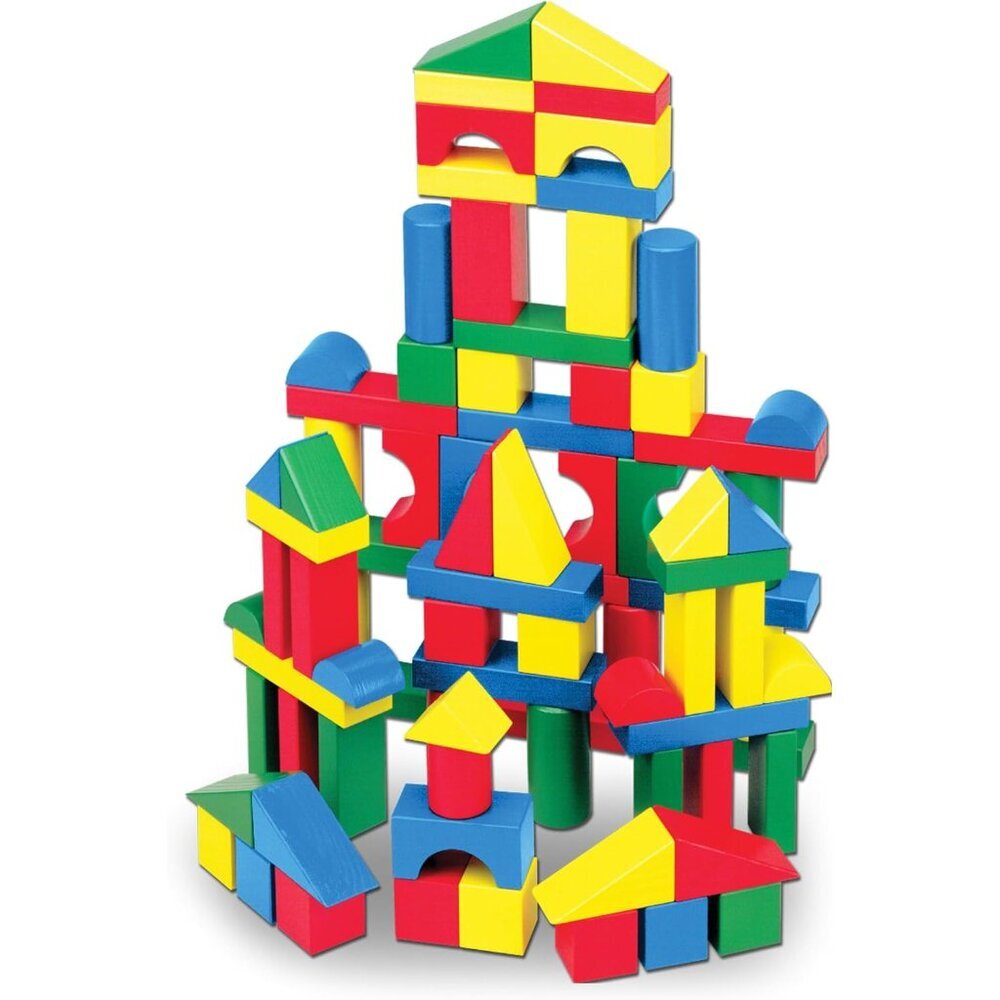 Wooden Building Blocks, 100-Piece Set of Sorting & Stacking Toys in 4 Colors and